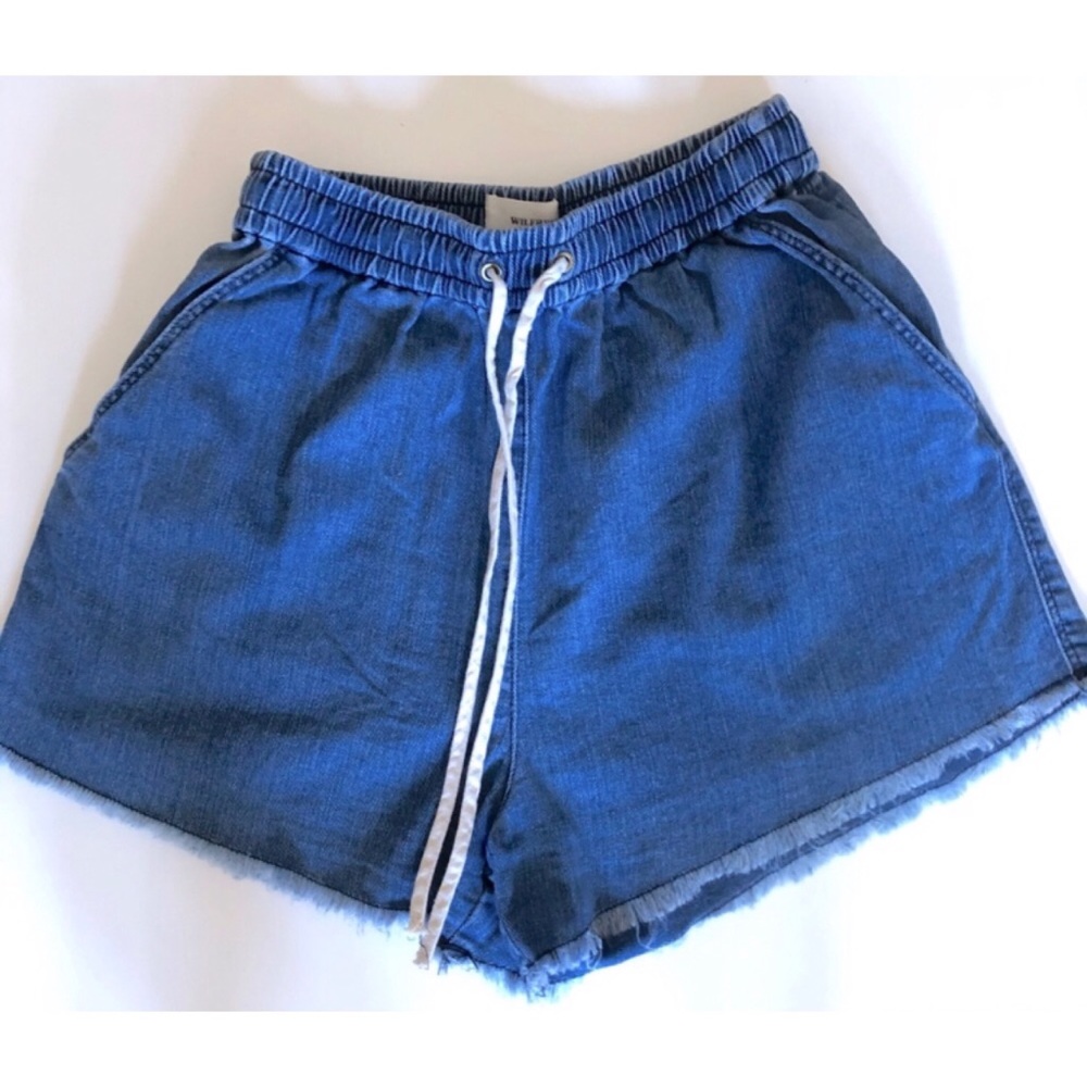 Soft Denim High Waisted Drawstring Women’s Shorts - Blue